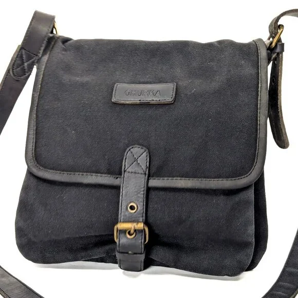 GHURKA Black Denim and Leather Rugged Messenger Crossbody - Picture 15 of 16